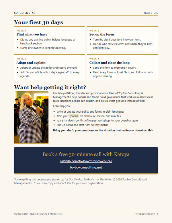 Page 3 of the COI Quick Start: Your first 30 days.